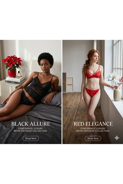 Cooqpoo Kadın Dantelli String Külot Seti – Siyah & Kırmızı Fantezi İç Giyim