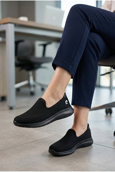 Pierre Cardin ® | Siyah Kadın Sneaker Günlük Bağsız Spor Rahat Babet Ayakkabı