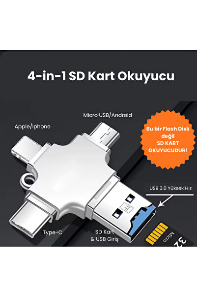 FUNZY 4-in-1 Micro SD Kart Okuyucu - iPhone ve Android Cihazlar için