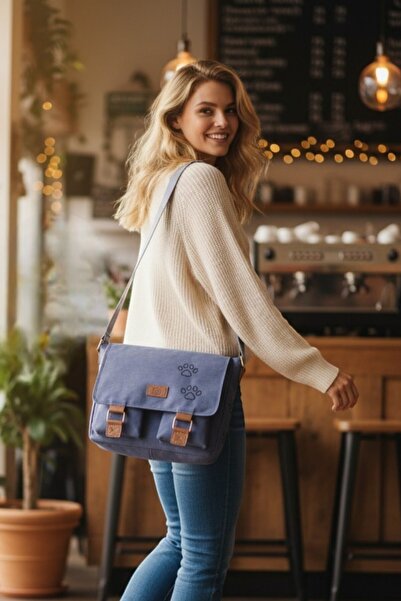 QUB CLUB Blue Waterproof Canvas Laptop Bag - Business School Paperwork with Paws