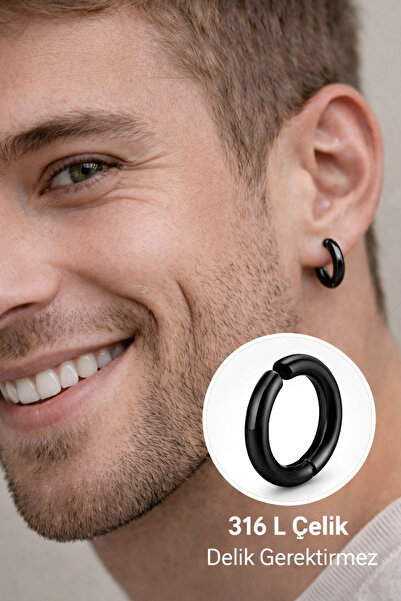 Sacce Scarves&Accessories Men's Black Steel Hoop Earrings - Compressed