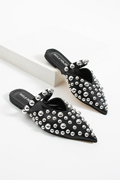 diclepolat Жіночі чорні сріблясті плоскі капці Loja Tropic із загостреним носком