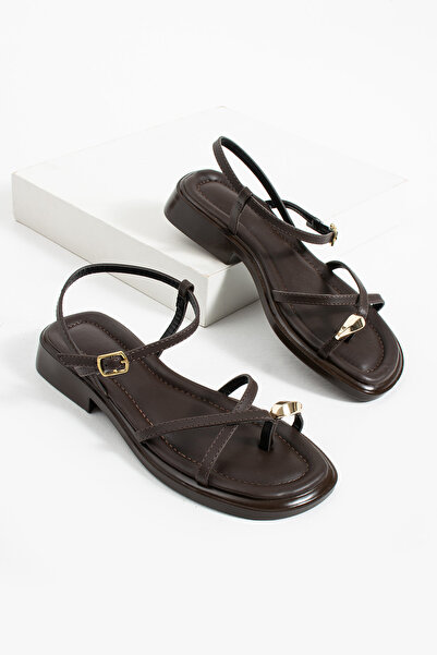 diclepolat Γυναικεία καφέ χρυσά δαχτυλίδια με λεπτομέρεια, χαμηλοτάκουνα σανδ...