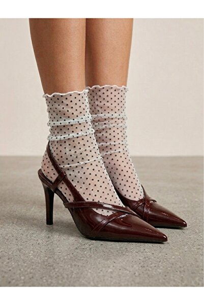 DİLARRA Boutique Küçük Siyah Puantiyeli Beyaz Tül Çorap