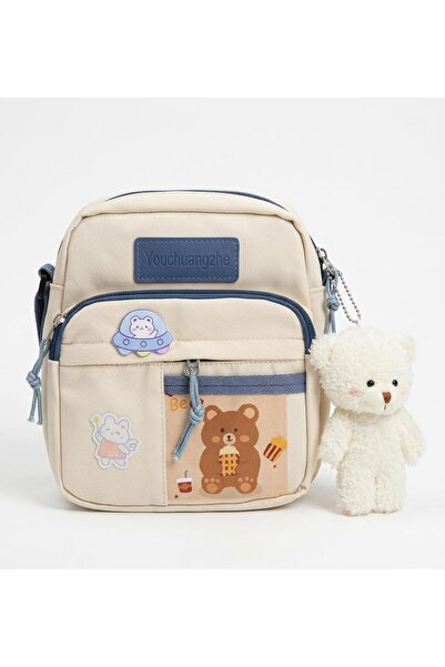 NETAVANTAJ Σχολική τσάντα με φιγούρα αρκουδάκι, τσάντα ώμου, κρεμ μπλε 22x20 εκ.