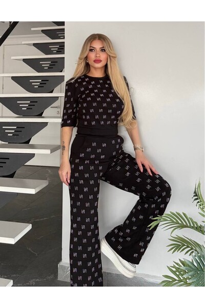 Bella Belluci Σετ με κοντομάνικη μπλούζα με στάμπα μονόγραμμα από στρας και ψ...