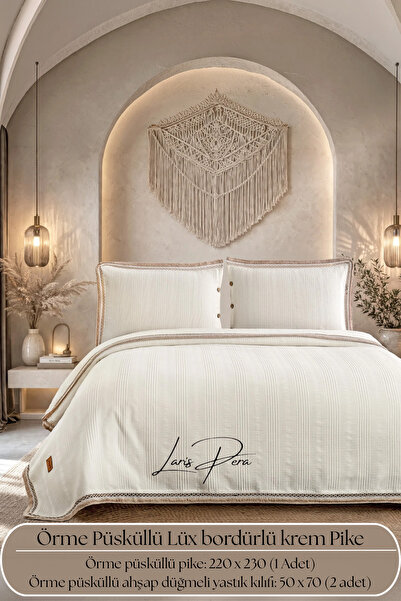 Larispera Tasseled 100% Cotton Double Piqué Bedspread Set with Border +2 Butt...