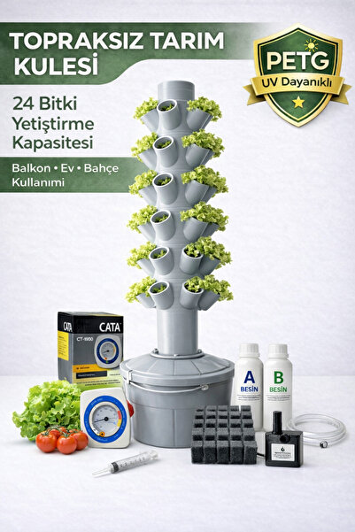 MAXIFARMTR 24 Bitkilik Dikey Hidroponik Topraksız Tarım Sistemi Başlangıç Set...