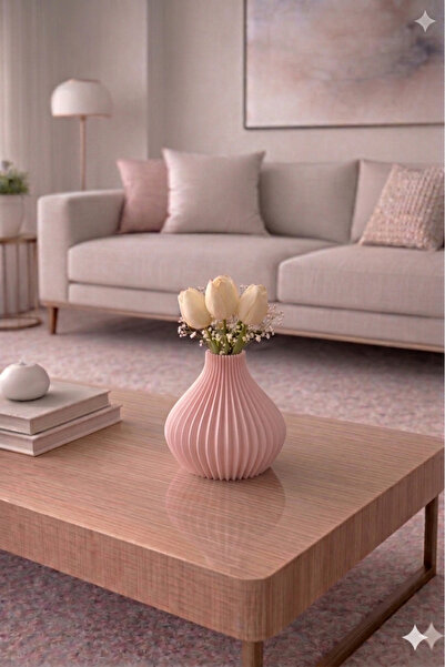 Claraco مزهرية ديكور عصرية باللون الرمادي – تصميم رمادي دافئ غير لامع بخطوط ع...