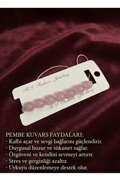 Meneva Aksesuar Natural Pink Quartz Stone Hand Knitted Macrame Bracelet