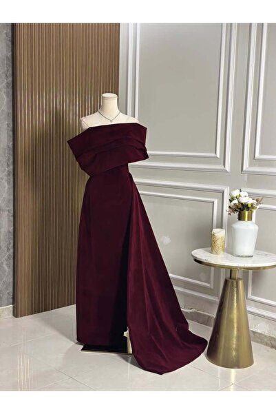 vanus fashion 6733-فستان بورغندي ملكي مخملي
