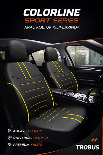 TROBUS غطاء مقعد من الجلد الرياضي كولورلاين باللون الأسود والأصفر متوافق مع س...