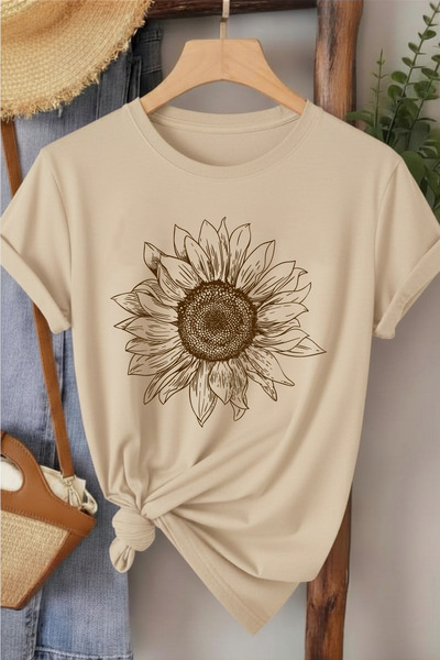 l'eivor Γυναικείο μπλουζάκι με στάμπα σε μπεζ ηλίανθο