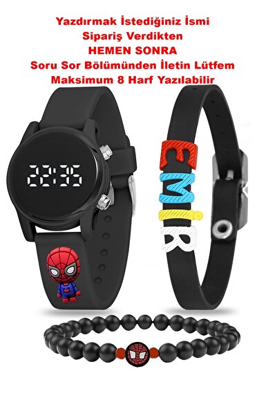 Ct Led Erkek Çocuk Saati + İsme Özel Bileklik + Figürlü Doğal Taş  Bileklik K...