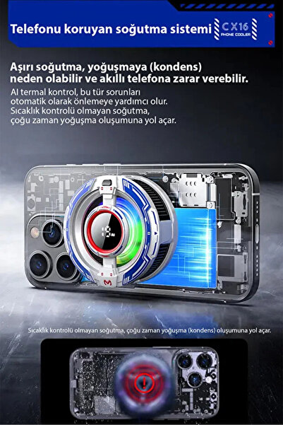 Genel Markalar Areks cx16 Ultra Güçlü Turbo Hava Soğutmalı Cep Telefon Soğutma Fanı Radyatör Soğutucu