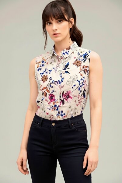 Cassime Women's Purple Floral Sleeveless Summer Buttoned Shirt