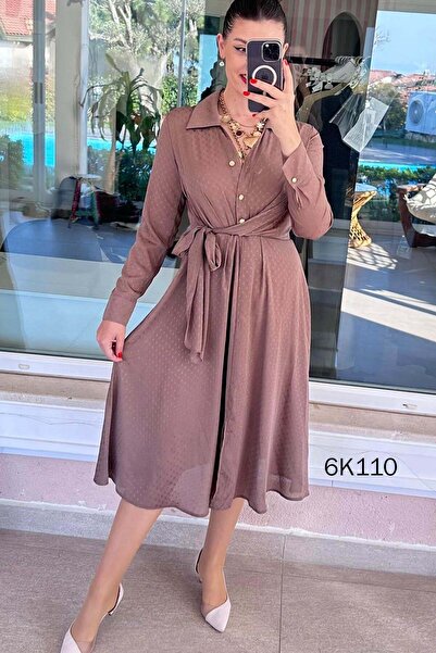 İnce Topuk Φόρεμα ζακάρ σατέν με δέσιμο στο πλάι 6k110