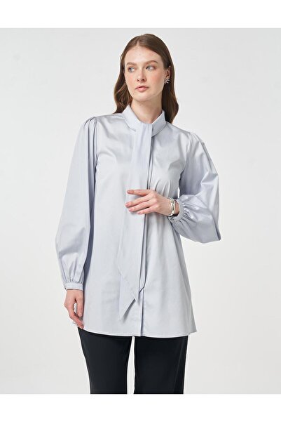 Kayra 100% Cotton Shawl Collar Tunic Blue