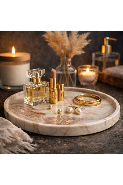 MRY DEKOR Betonmall Mermer Desenli Kahverengi 28 cm Tepsi