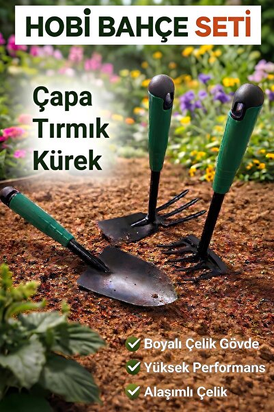 GLASWEN Çapa Tırmık Kürek 3’lü Set Metal Hobi Bahçe El Aletleri Saksı, Çiçek,...