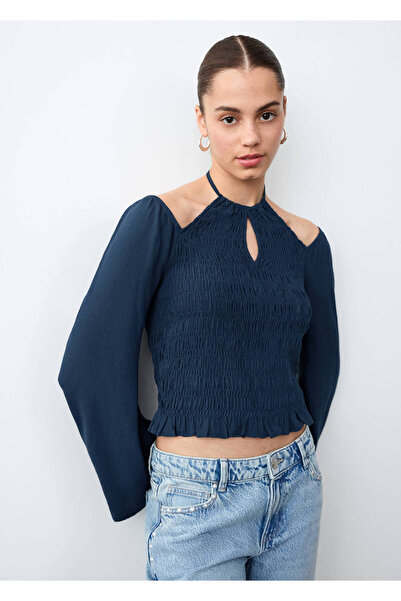 Mango Teen Cut out detaylı büzgülü bluz