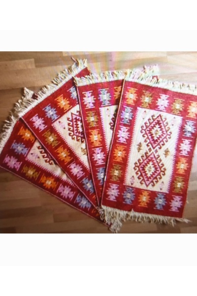 OMS Set of 4 woven rugs red E 60 x 90 cm