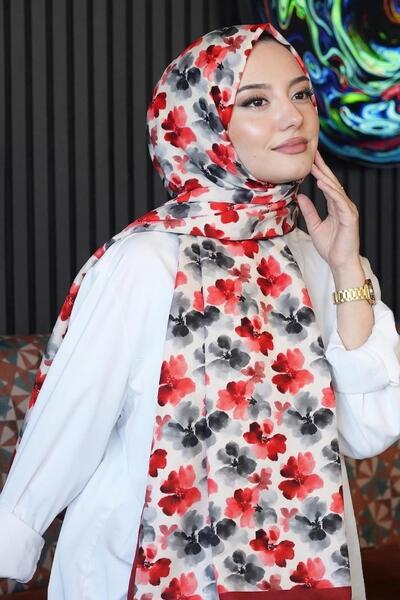 AFVENTE Ακουαρέλα με μοτίβο λουλουδιών Γκρι Απαλό Σάλι Βαμβάκι