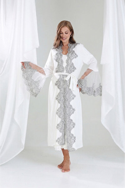 lohusacenneti Dantel Detaylı Şık Sabahlıklı Mevlid Ve Lohusalık İçi Sade Günl...