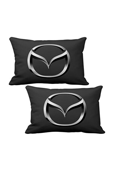 Genel Markalar Mazda Logo 2 Li Lüks Araç Boyun Yastığı Siyah Ve Ahşap