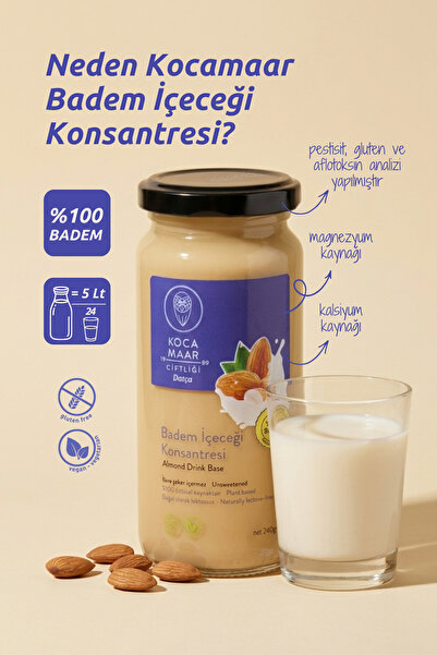 Kocamaar Çiftliği %100 Badem İçeceği Konsantresi Şeker İlavesiz Vegan 240 g