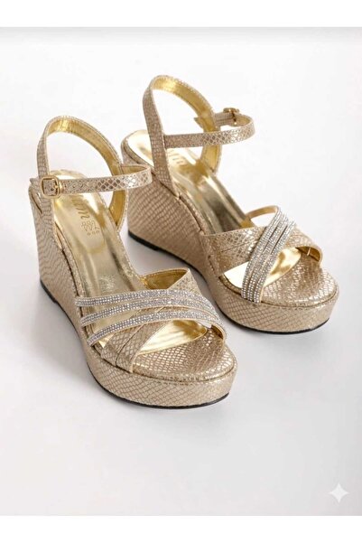 AYDOĞDU by ünal Γυναικεία παπούτσια με τακούνι Gold Stone Wedge Sole - 670