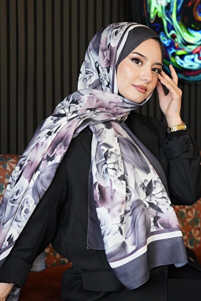 AFVENTE Șal moale din bumbac lavandă cu model de trandafiri