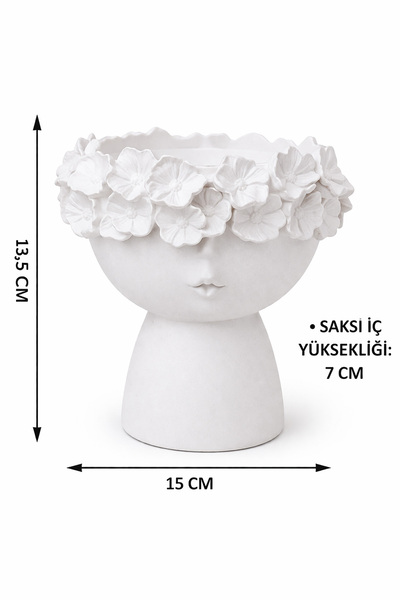 omilife Dekoratif Çiçeklik Seramik Vazo Çiçekli Kız Beton Saksı Boyasız