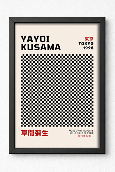 KALİA HOME Ahşap Çerçeveli Modern Tablo, Siyah Çerçeveli Poster, Yayoi Kusama