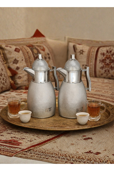 LALOZA طقم من 2 قطعة: ترمس شاي وقهوة سعة 1 لتر لكل منهما |   زجاجة فضية معزول...