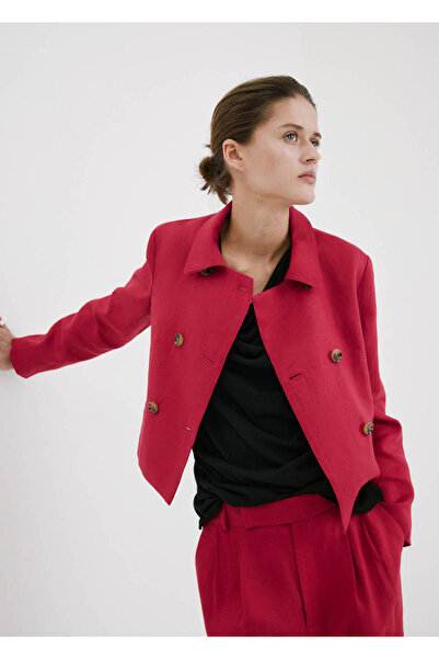 MANGO Woman Çift düğmeli keten blazer ceket