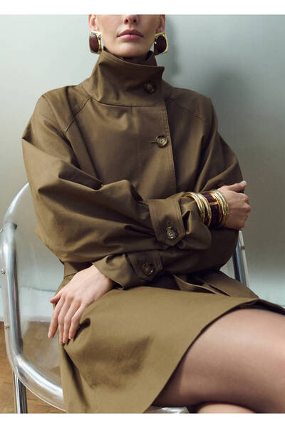 MANGO Woman Trenç yüksek yaka kemerli