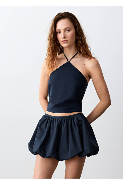Mango Teen Bağ detaylı halter yaka crop bluz
