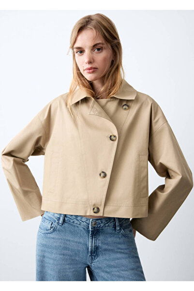 Mango Teen Kruvaze kesim crop trençkot