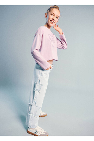 MANGO Kids Yıldız işlemeli culotte jean pantolon