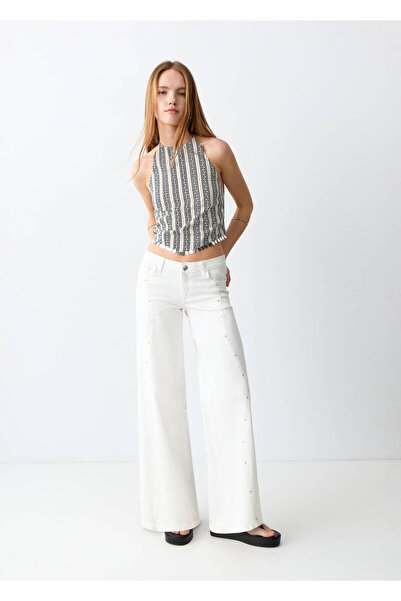Mango Teen Halter yaka desenli crop bluz