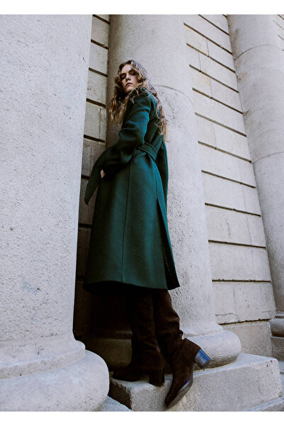 MANGO Woman Kemerli Manteco yünlü palto