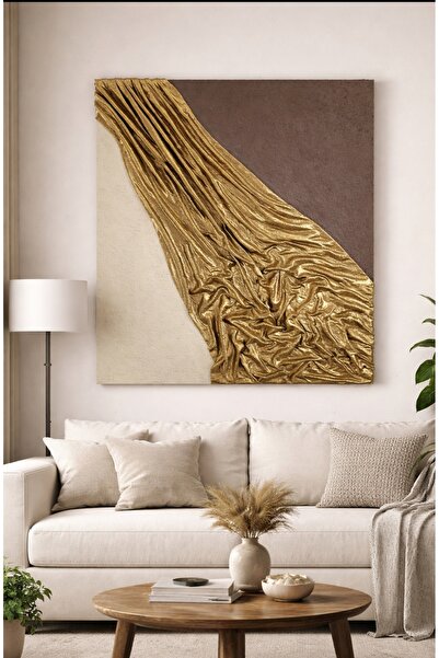 KEY ART Golden Flow 60×80 ölçülerinde el yapımı dokulu tablo