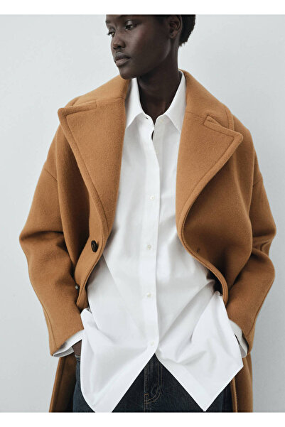 MANGO Woman Klapalı Manteco yün palto