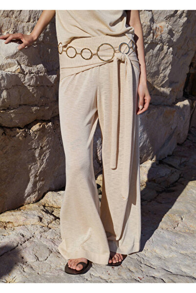 MANGO Woman Düğüm detaylı ince triko pantolon