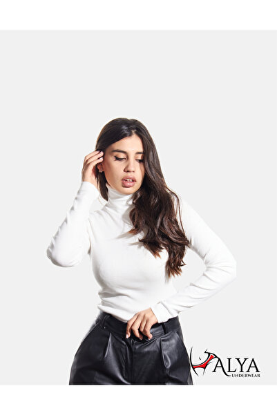 ALYA UNDERWEAR Kaşkorse Tam Boğazlı Body Sweatshirt, Fitilli Kumaş, Likralı, ...
