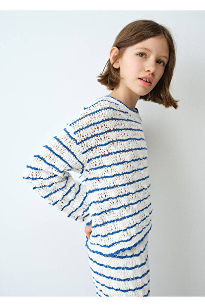 MANGO Kids Çizgili delikli örgü kazak