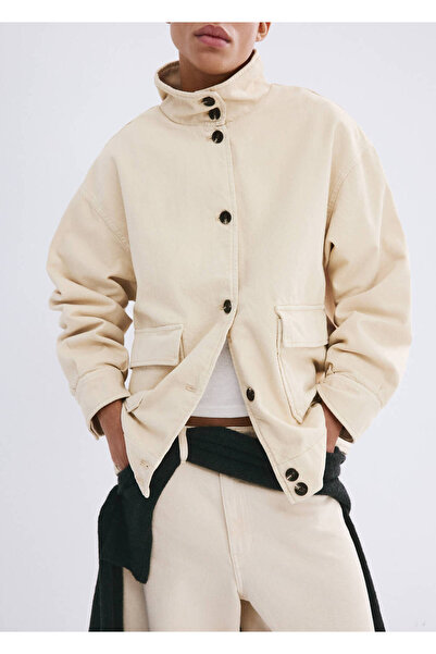 MANGO Woman Yüksek yakalı denim parka