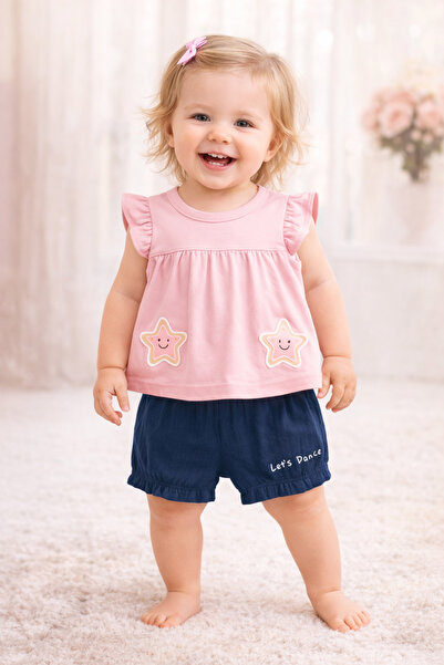 BABİDO Baby Girl 2 Piece Cotton Shorts Set