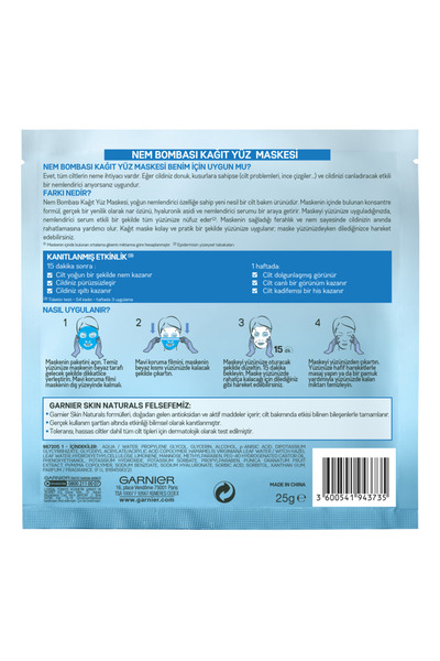 Garnier Nem Bombası Canlandırıcı Kağıt Maske